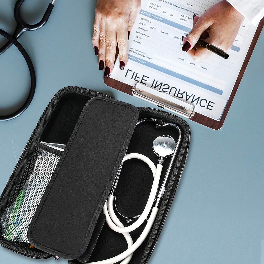 ProCase Hard EVA Stethoscope Case, Shockproof EVA Travel Carrying Case Storage Bag for 3M Littmann/Omron/ADC/Dixie EMS Stethoscope, with Extra Mesh Pockets for Small Accessories -Black