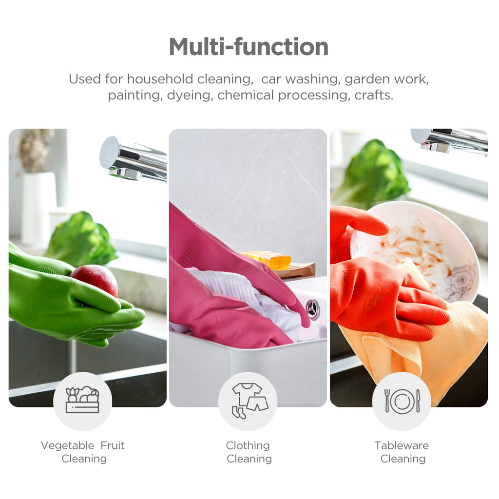 Rubber dishwashing gloves 3 Pairs for kitchen,Cleaning washing dish gloves long for household reuseable durable.(Small,Multicolor)