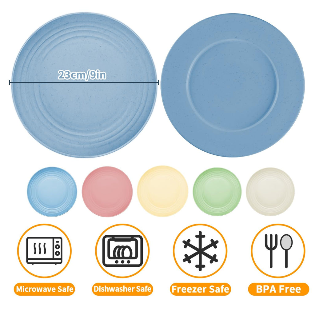 Wheat Straw Plates, 10 Pack 9 Inch Unbreakable Dinner Plates, Dishwasher Microwave Safe Reusable Plates for Camping, Party