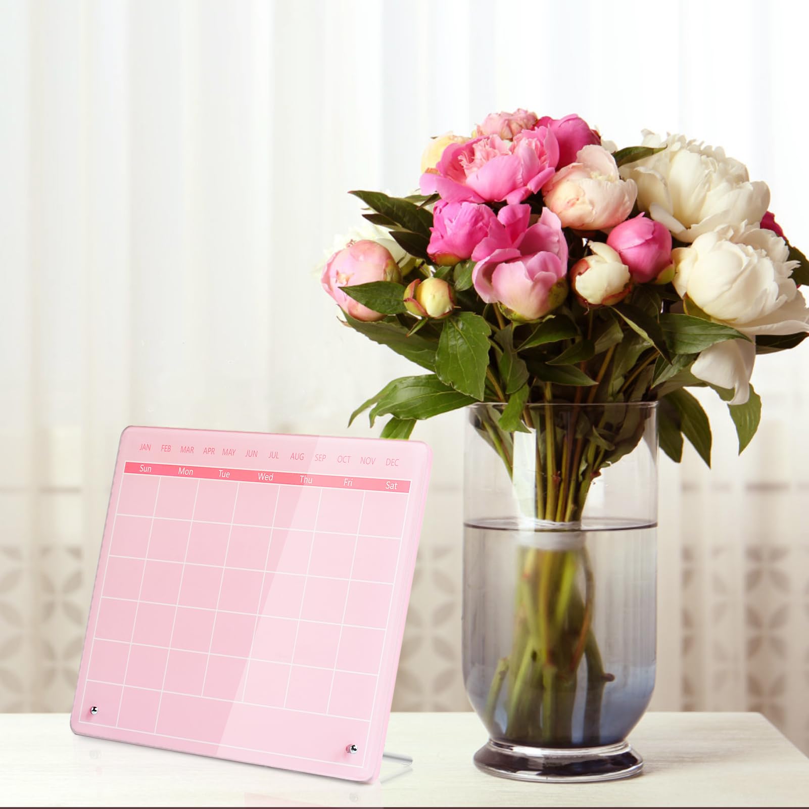 Marribol Calendar Dry Erase Board,30cmx25cm,Acrylic Desk Calendar with Stand,Dry Erase Calendar for Desk,Pink Dry Erase Board for Home Office School