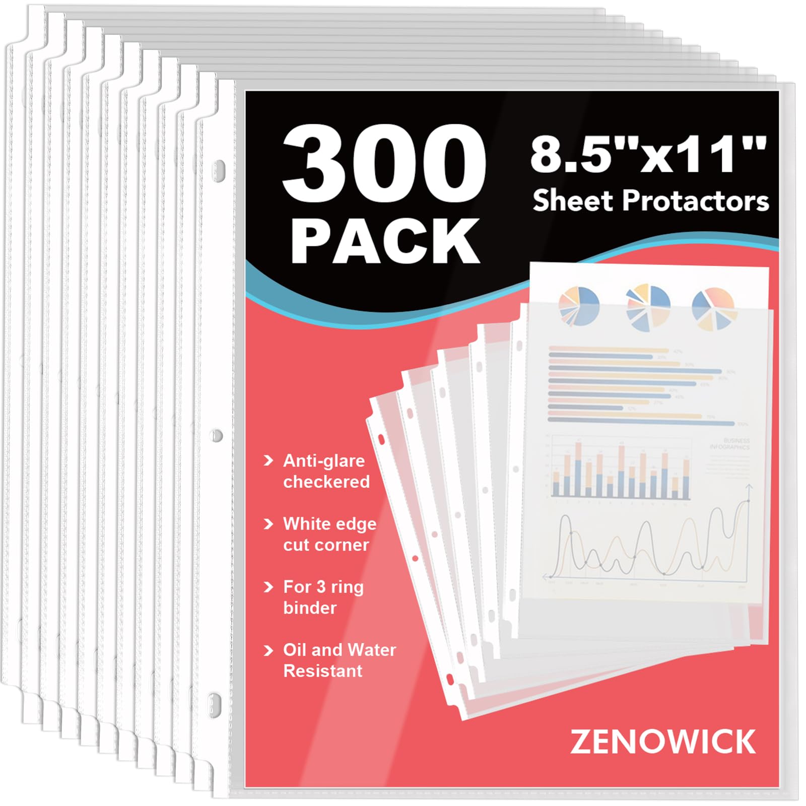 300 Pack Sheet Protectors 8.5 x 11 inch Page Protectors for 3 Ring Binder Non-Glare , Plastic Clear Sheet Protectors for Document, Paper
