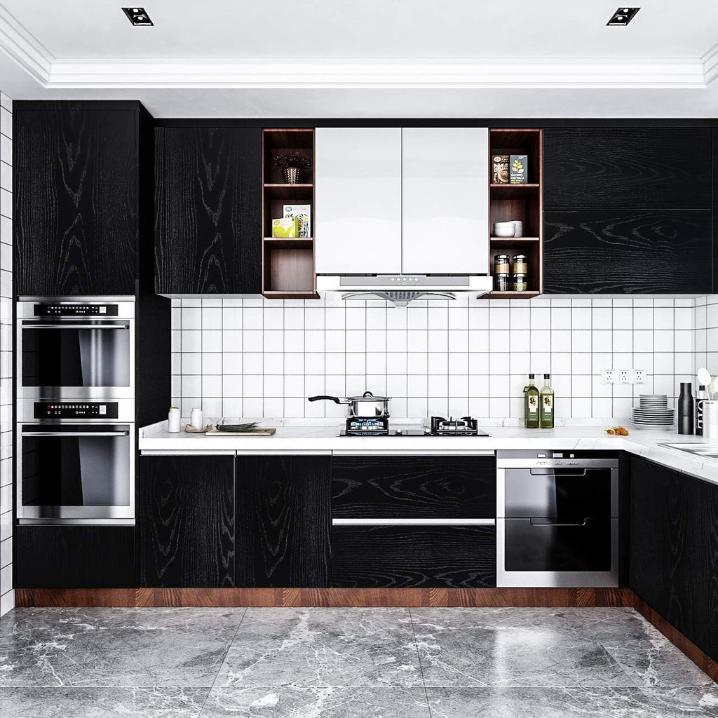 Livelynine 40CMx5M Thick Black Wood Contact Paper Peel and Stick Countertops for Kitchen Cabinet Wallpaper Stick on Countertop Covers Peel and Stick Desk Covering Waterproof Heavy Duty Vinyl Wrap