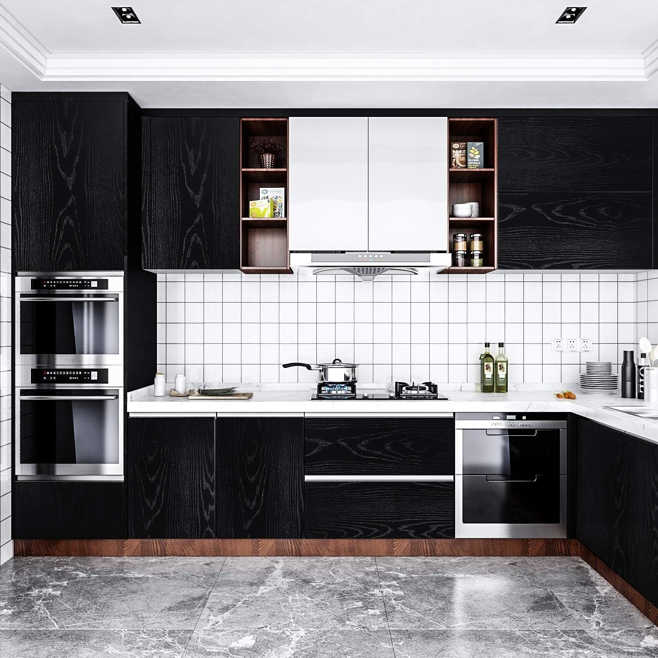 Livelynine 40CMx5M Thick Black Wood Contact Paper Peel and Stick Countertops for Kitchen Cabinet Wallpaper Stick on Countertop Covers Peel and Stick Desk Covering Waterproof Heavy Duty Vinyl Wrap