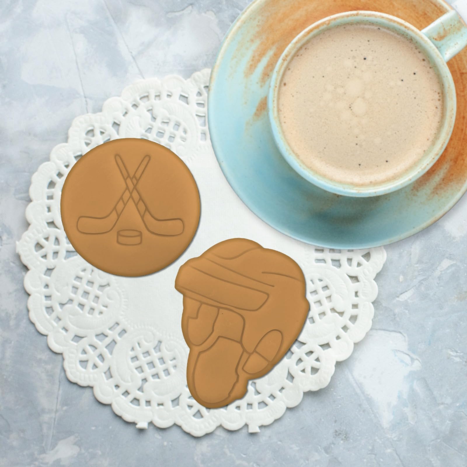 Moose Goods 5 Hockey Cookie Cutters Sports Theme Set - Puck, Goalie Mask, Sticks & Puck, Jersey, and Skate Shapes Made in Canada. Smooth, Food Safe, Ideal for Birthday, Party, Fundraiser