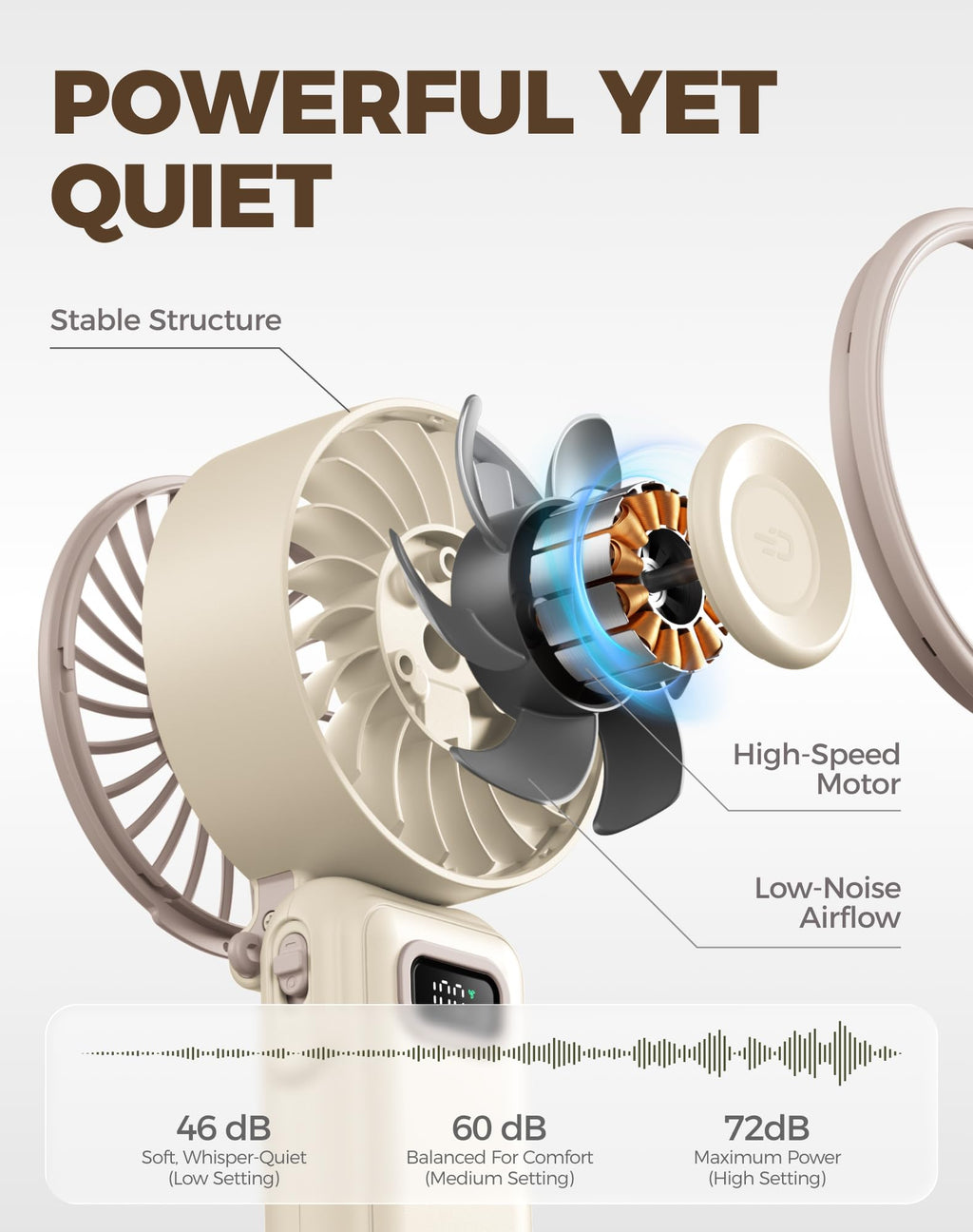 Diveblues Portable Hand Fan - Mini USB Rechargeable Handheld Fan Up to 12 Hours Cooling, 1-100 Speed Personal Fan with Turbo Airflow, 180° Foldable Desk Fan for Office & Bedroom & Travel & Commuting