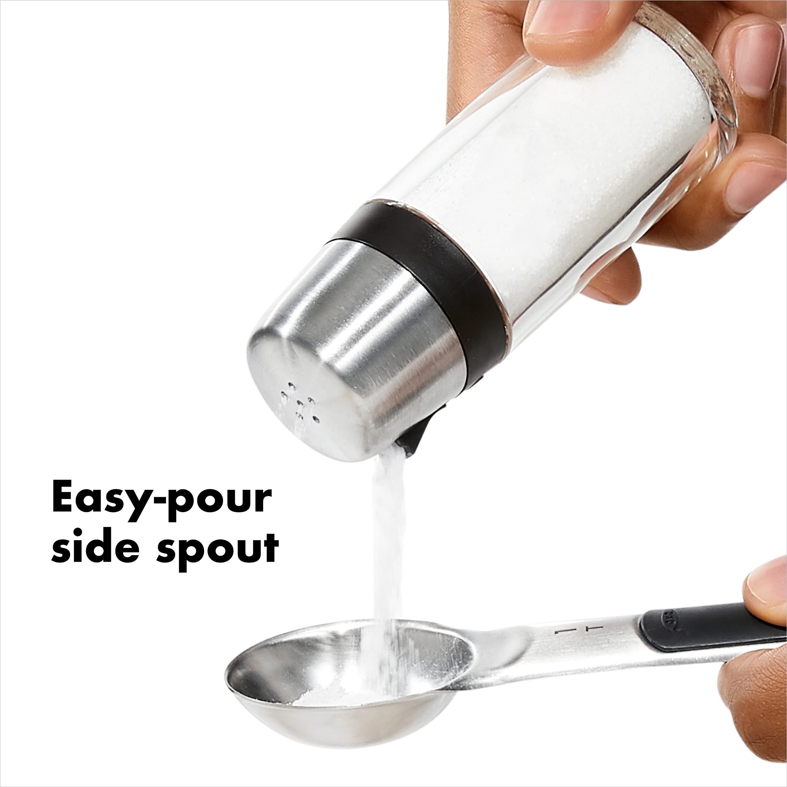 Oxo 1234780CL Salt and Pepper Shaker Set, Clear, Stainless Steel, 4.5-Inch