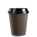 GUSTO 12 oz Insulated Brown Patterned Ripple Paper Hot Coffee Cups with Lids - 50 Sets - Ideal for Hot Beverages, Travel, and Office Use