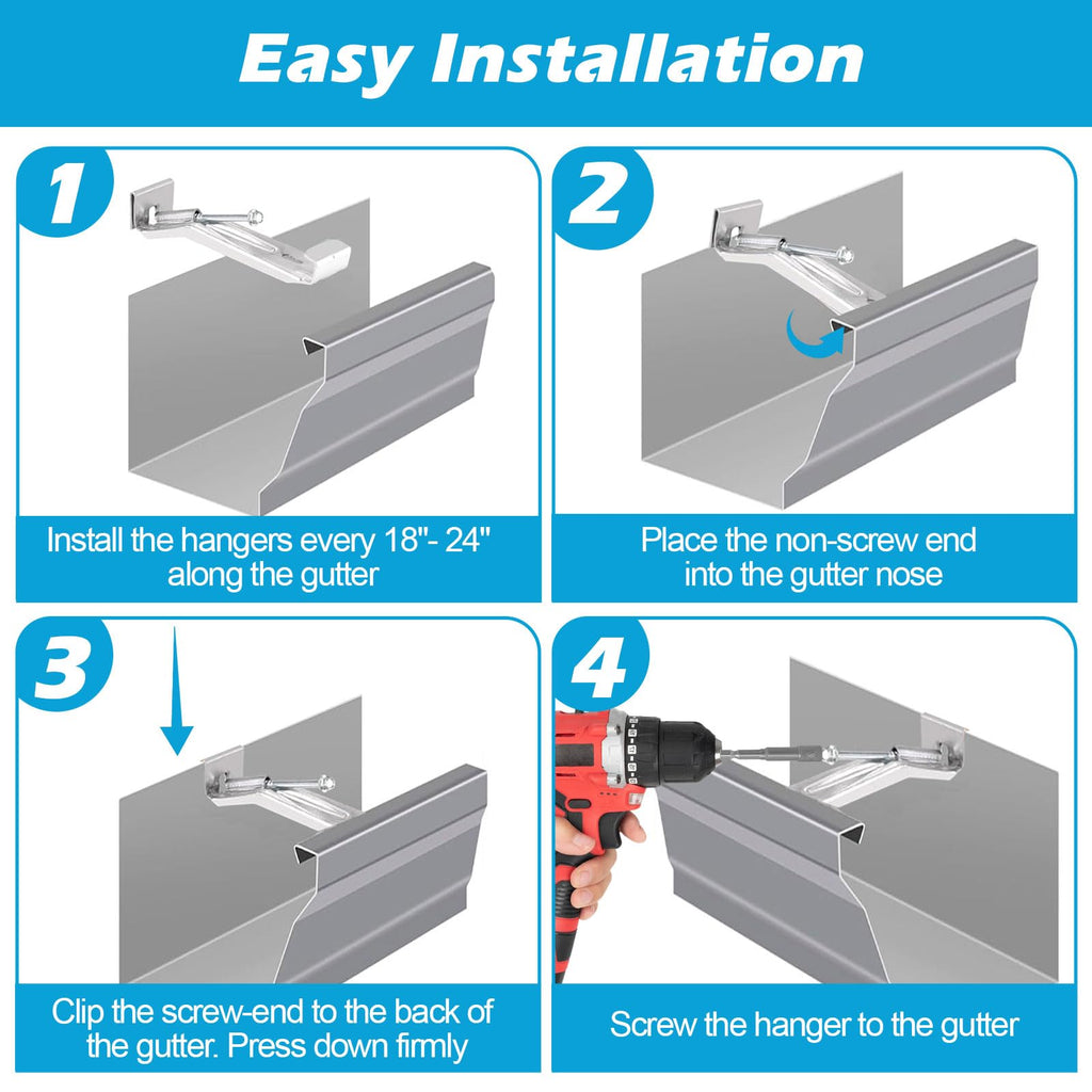 25 Pack Gutter Hangers, 5 Inch Gutter Guard with Speed Screw and Clip, Hidden Rain Gutter Bracket Support, Includes a Drill Bit