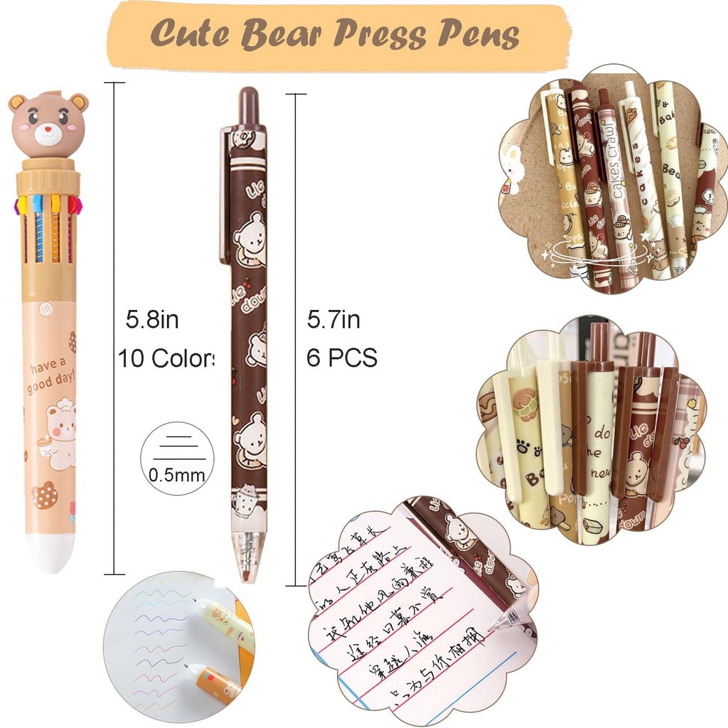 406Pcs Cute Bear Stationery Set, Kawaii Office Supplies Includes Fun Pencil Case Gel Ink Pens, Cartoon Sticky Notes Mini Notebooks Stickers Card Case As Bulk Party Gifts (Bear)