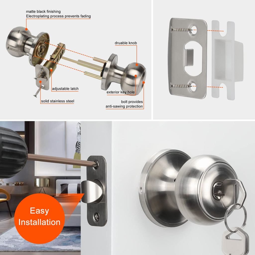 goldenwarm Door Locks for Entry Door Knob Exterior Knob Lock with Key Brushed Nickel Doors Handles with Lock Easy Install Left/Right Open