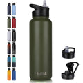 HASLE OUTFITTERS 40oz Stainless Steel Water Bottle, Vacuum Insulated Double Walled Leak Proof Sports Water Bottle with 2 Lids (Straw and Spout Lid) Thermo Mug Keep Cold and Hot(Army Green,1)