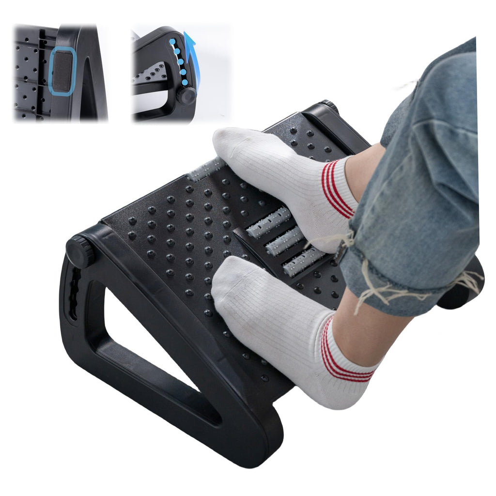 Foot Rest for Under Desk at Work, Foot Stools for Under Office Desk Ergonomic Adjustable Gaming Desk Footrest with 6 Heights, Manual Foot Massage Rollers, Home & Office Use