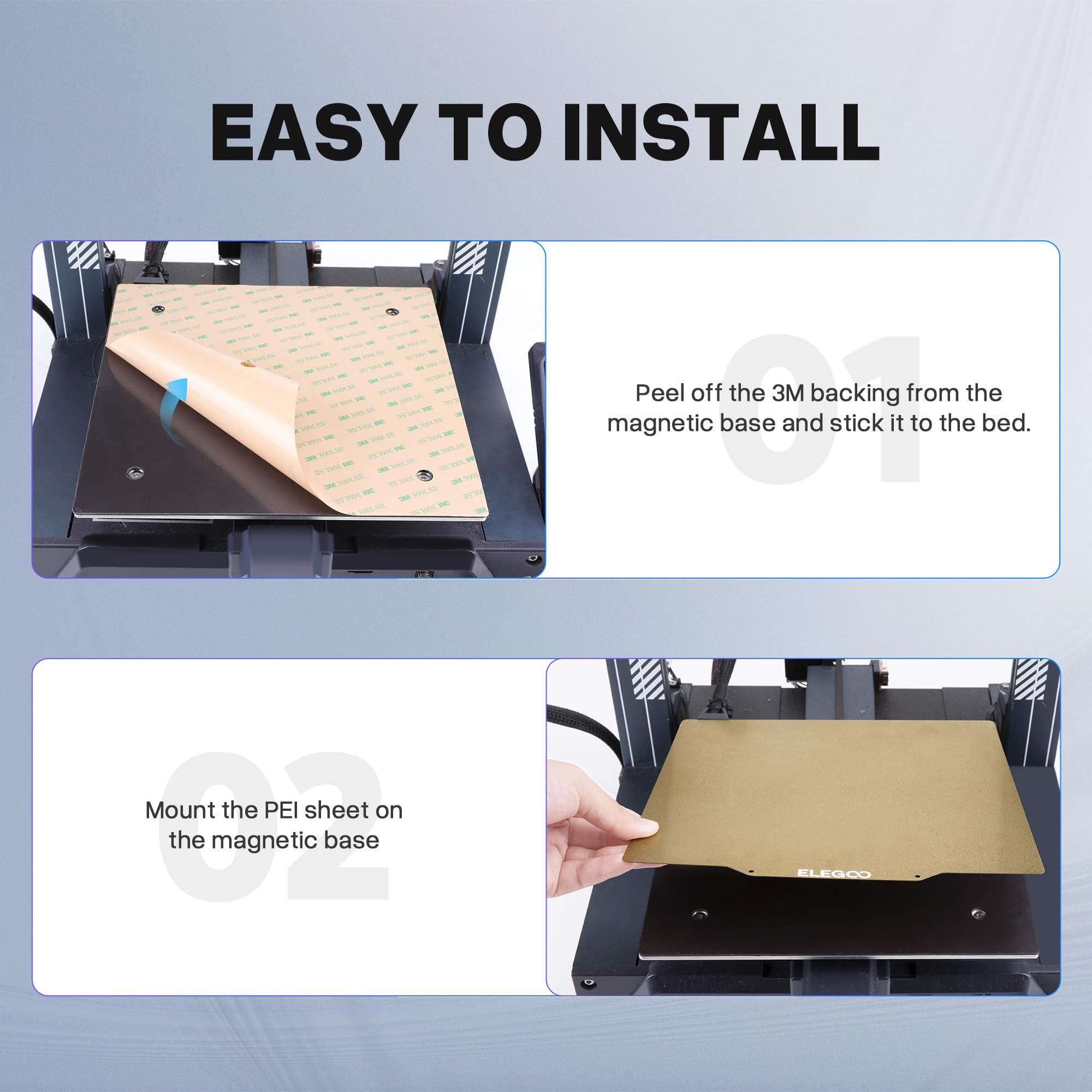 ELEGOO 235x235mm PEI Sheet Magnetic Build Plate, PEI Spring Steel Flexible Platform with Adhesive Bed for Neptune 3 Pro 3D Printers
