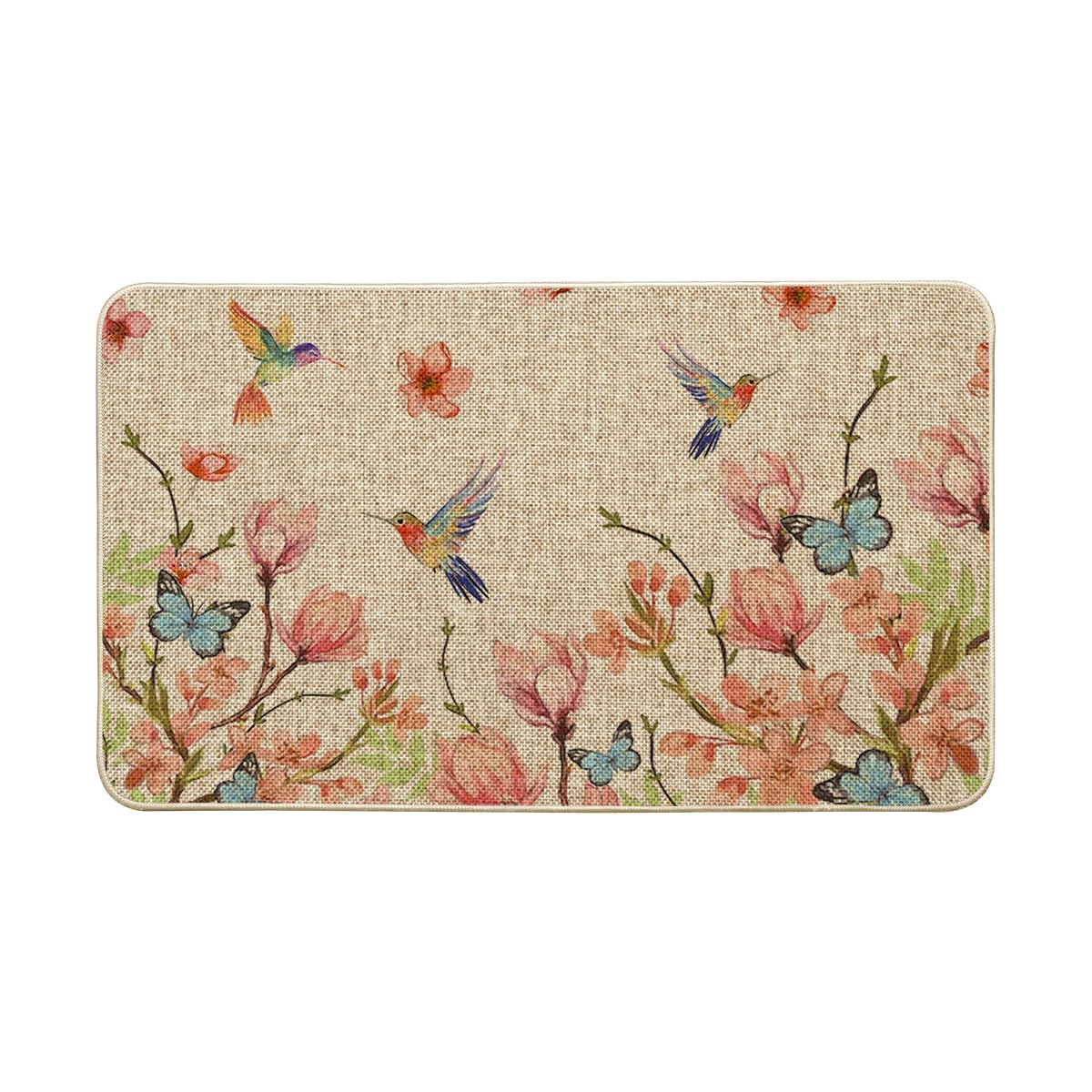 Artoid Mode Hummingbird Butterfly Flowers Spring Doormat, Seasonal Summer Home Decor Low-Profile Switch Rug Door Mat Floor Mat for Indoor Outdoor 17x29 Inch