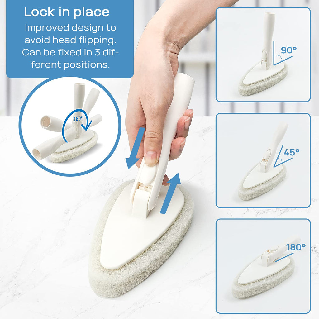 Qaestfy Shower Scrubber and Cleaning Brush Combo 51'' Aluminum Long Handle for Bathroom Bathtub Tub and Tile Scrubber Brush Deep Cleaning Model QAE002