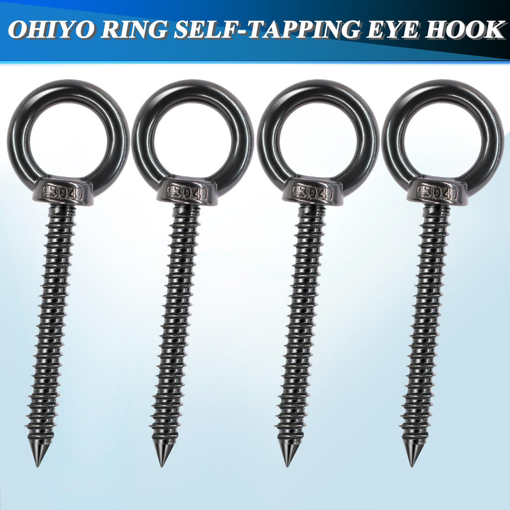 OHIYO 5 Inch Heavy Duty Eye Hooks M10 Eyelet Screw Load Capacity 600LBS Heavy Duty Screw in Eye Hooks for Hammock Stand, Swing Chair, Yoga, Heavy Indoor & Outdoor Uses (Black)