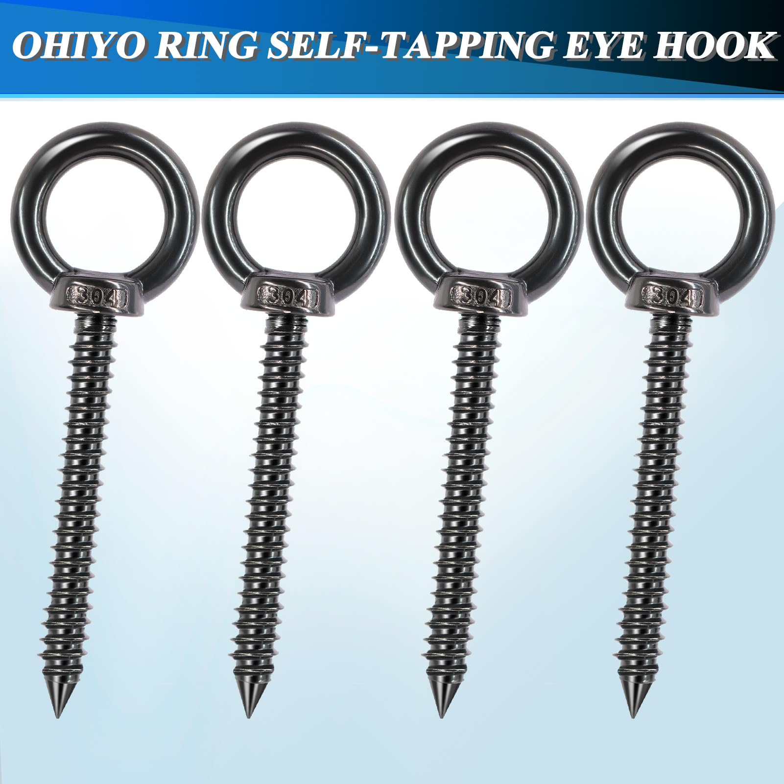 OHIYO 5 Inch Heavy Duty Eye Hooks M10 Eyelet Screw Load Capacity 600LBS Heavy Duty Screw in Eye Hooks for Hammock Stand, Swing Chair, Yoga, Heavy Indoor & Outdoor Uses (Black)