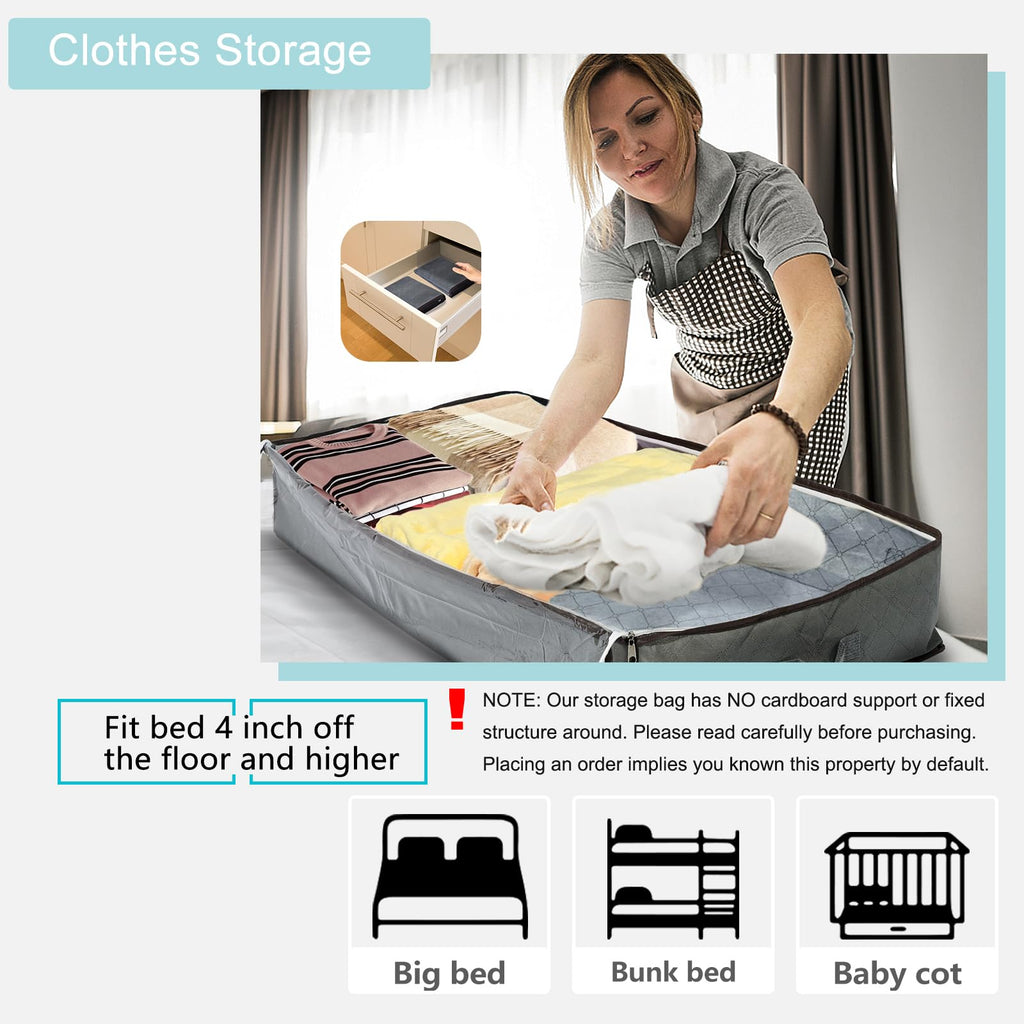 Under Bed Storage Bags, 4 Pack 100L Underbed Storage Bins with Reinforced Handles, Non-woven Clothes Organizer Soft Containers for Blanket, Pillows, Comforters, Sheets and Wrapping Paper