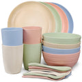 Shopwithgreen 20 PCS Wheat Straw Dinnerware Set Service for 4, Microwave & Dishwasher Safe Plates and Bowls Cups, Unbreakable Dishes Set with Forks & Spoons