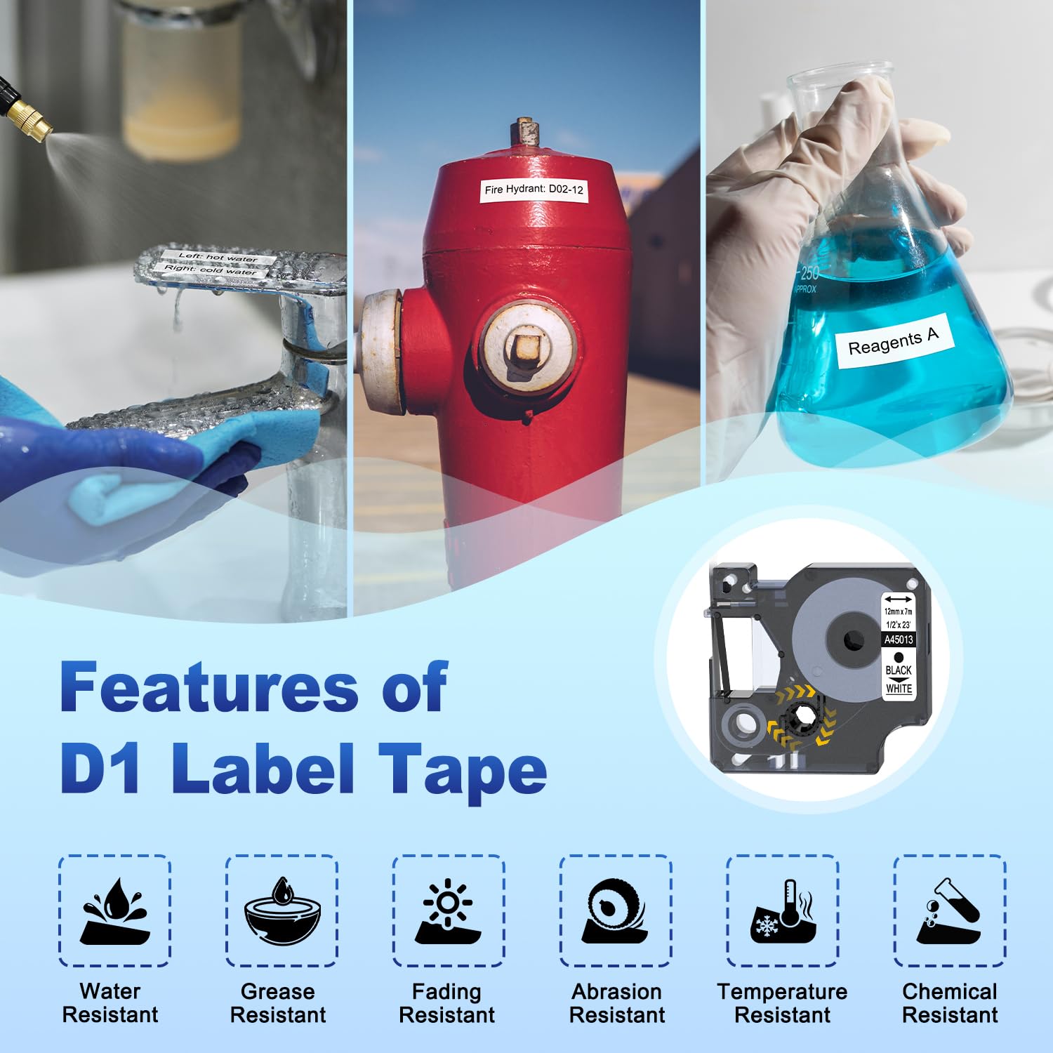 6-Pack Compatible Dymo D1 Label Tape 45013 Replace for DYMO Label Maker Refills a45013 S0720530, Black on White,1/2 Inch x 23 Ft for Dymo LabelManager 160 280 210D 420P 360D PnP Label Maker