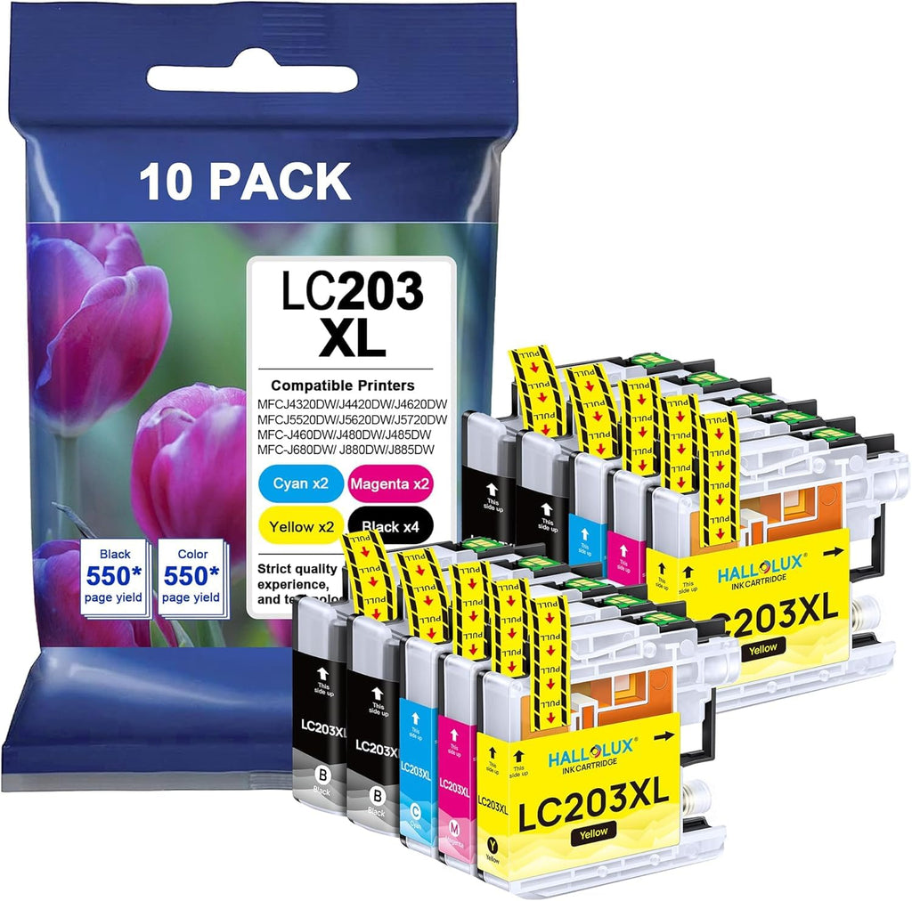 10 Pack LC-203 XL Ink Cartridge for Brother LC203 203XL LC203XL 201 LC201 201XL LC201XL for Brother MFC-J480DW J880DW J4420DW J680DW J885DW J880DW J460DW J485DW Printer (Black, Cyan, Magenta, Yellow)