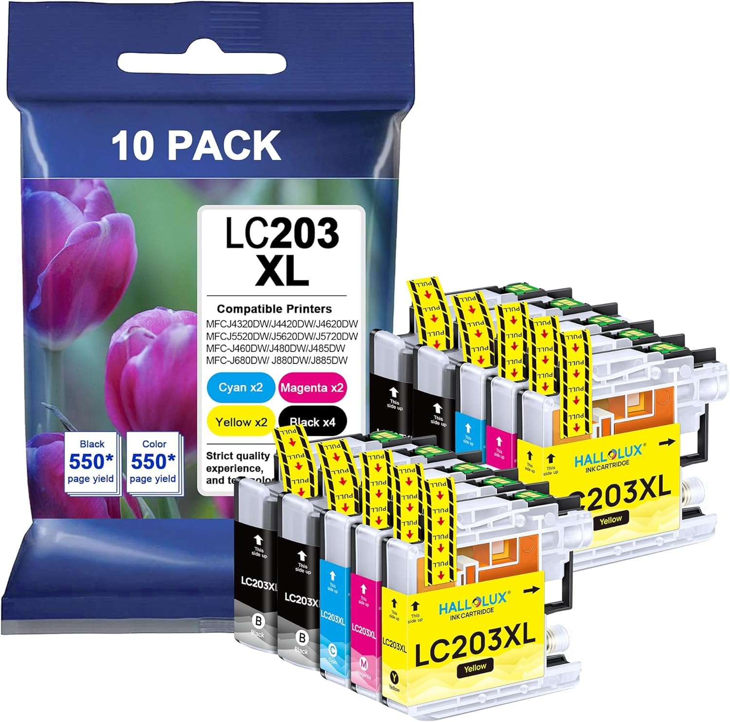 10 Pack LC-203 XL Ink Cartridge for Brother LC203 203XL LC203XL 201 LC201 201XL LC201XL for Brother MFC-J480DW J880DW J4420DW J680DW J885DW J880DW J460DW J485DW Printer (Black, Cyan, Magenta, Yellow)