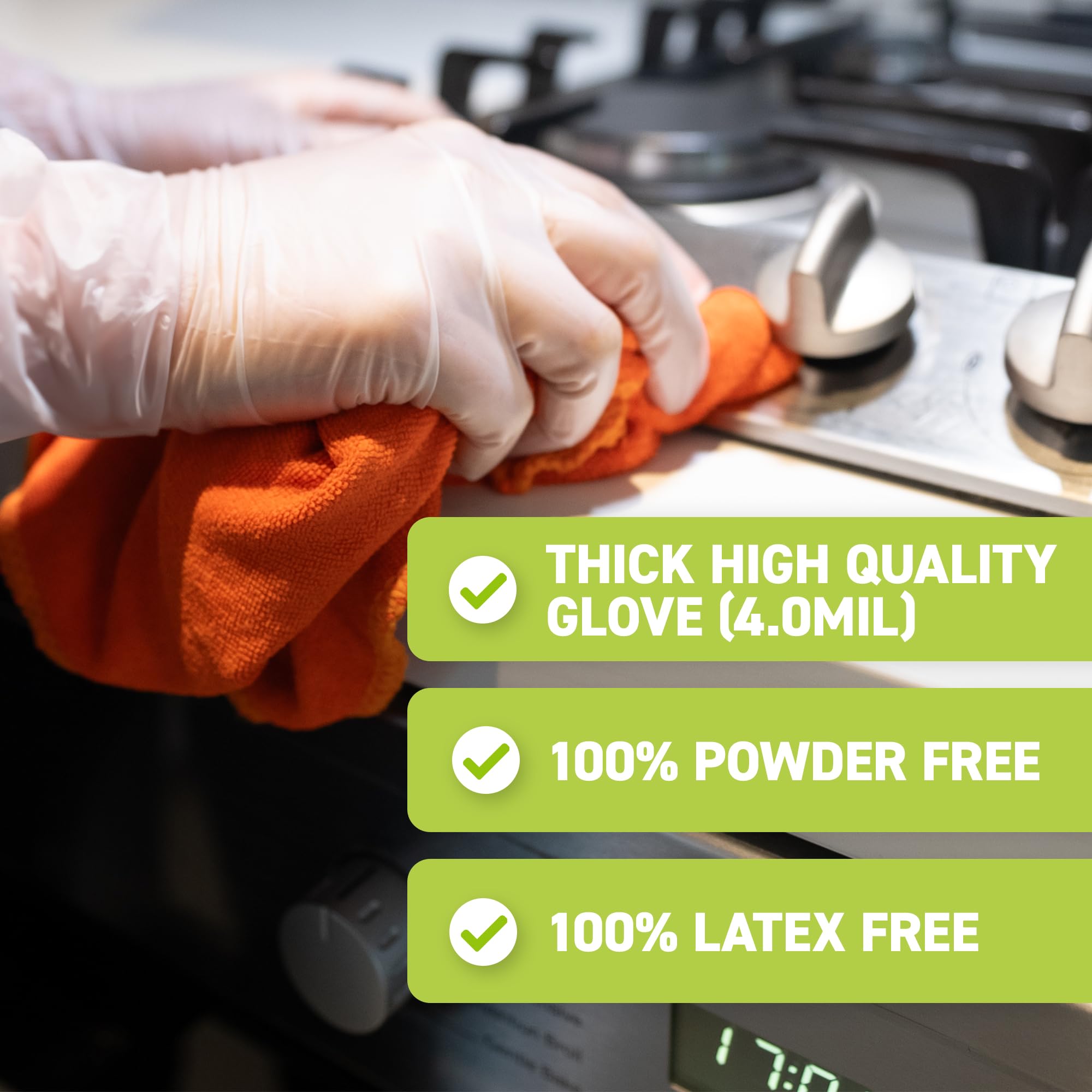 72HRS Vinyl Disposable All Purpose Clear Gloves – 4 mil, Latex Free and Power Free, Food Grade Multipurpose Gloves (200, Large)