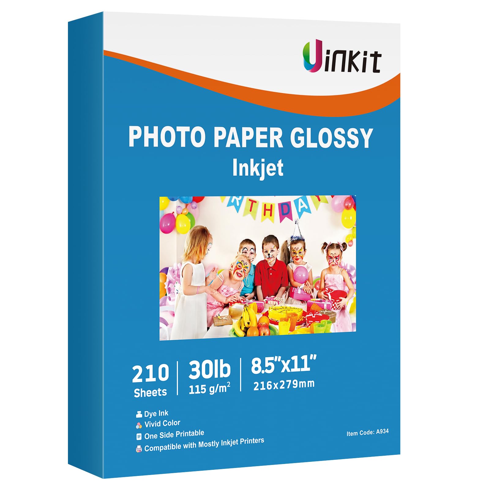 Uinkit 30lb Thin Flyer Glossy Photo Paper 8.5x11 Inkjet Single Side DIY Chip Bag 115gsm 210 Sheets Photos Picture for Inkjet Printer with Dye Ink Letter Size A4 Brochure (8.5x11x100) (210)