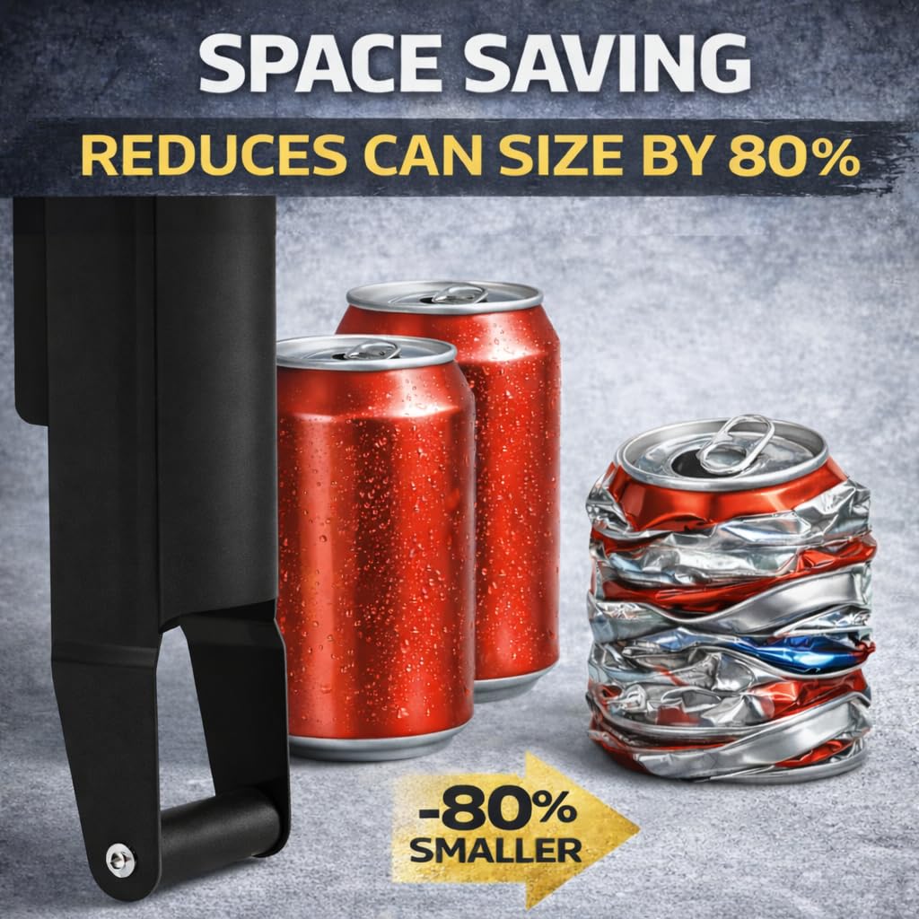 Wall Mounted Can Crusher Black - 8oz 12oz 16oz Aluminum Can Crusher for Recycling Heavy Duty Bin Smasher for Recycling Compactor for Seltzer Soda Beer Plastic Bottle