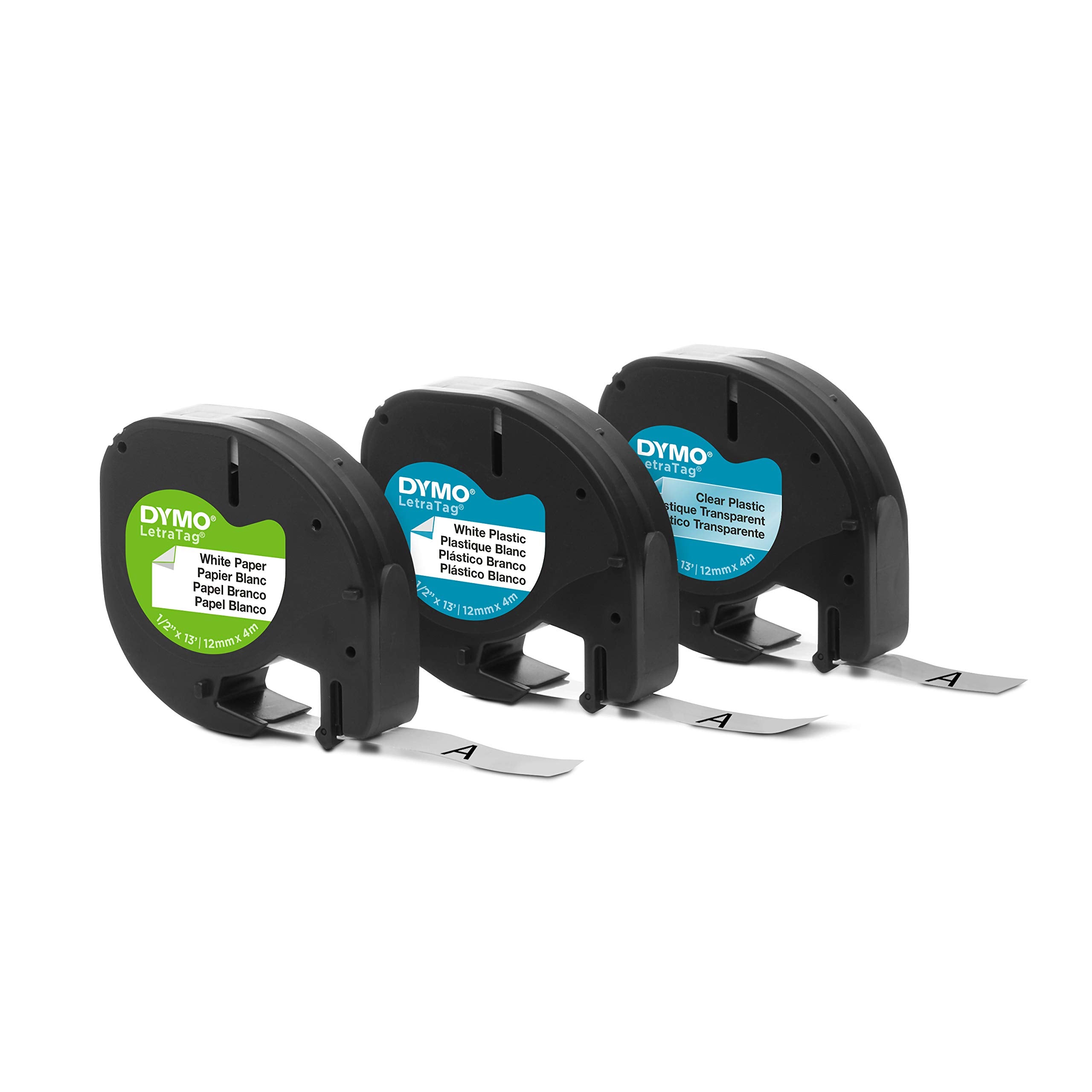 DYMO LT Labels Variety Pack, 1/2" x 13-Foot Rolls, Black Print, 3 Rolls, for LetraTag Label Makers