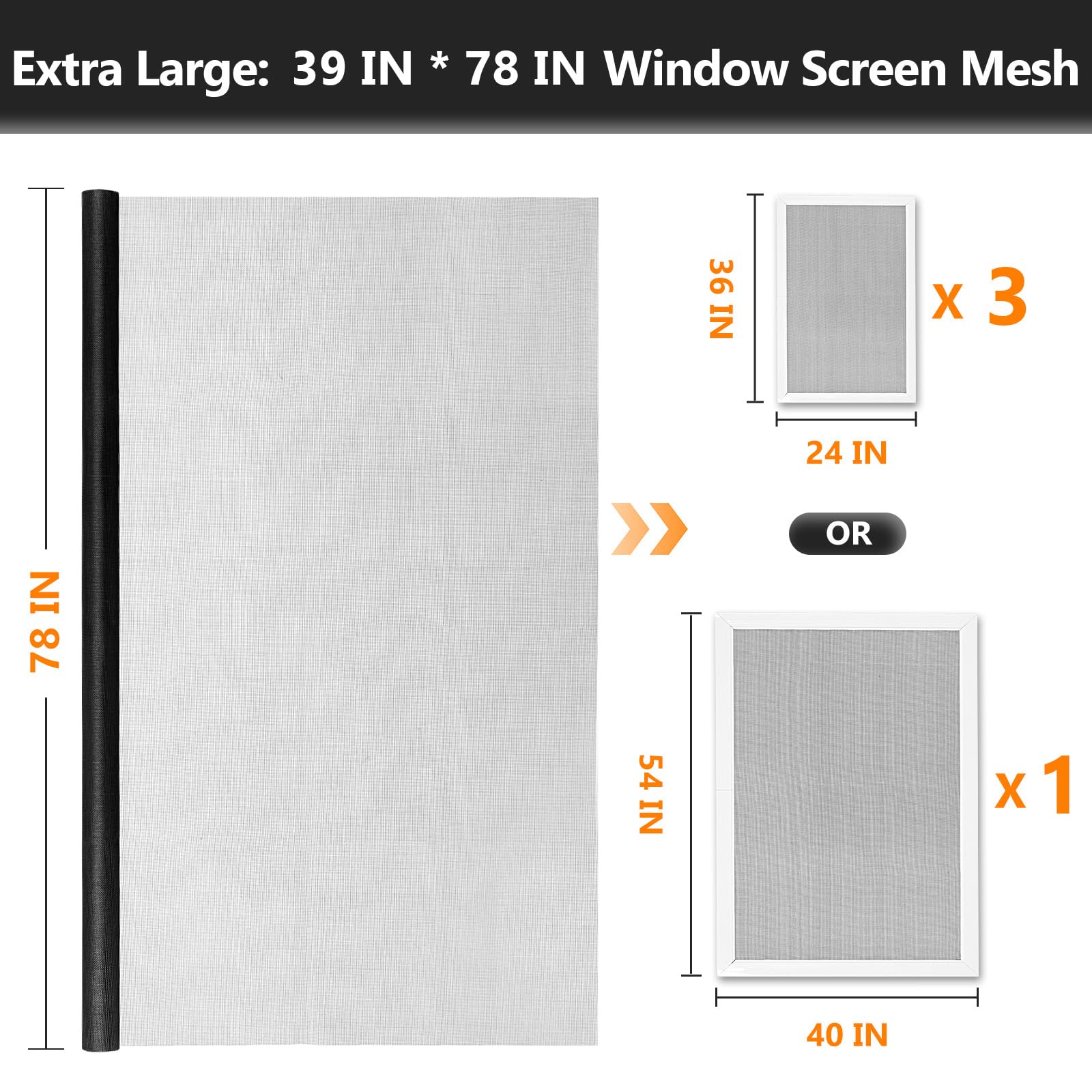 Secopad Window Screens Replacement Repair Kit, 39" x 78" Screen Door Mesh Replacement Kit, Durable Fiberglass Mesh Screen Roll with Tools for Windows Doors Patio and Porch Screens, Black