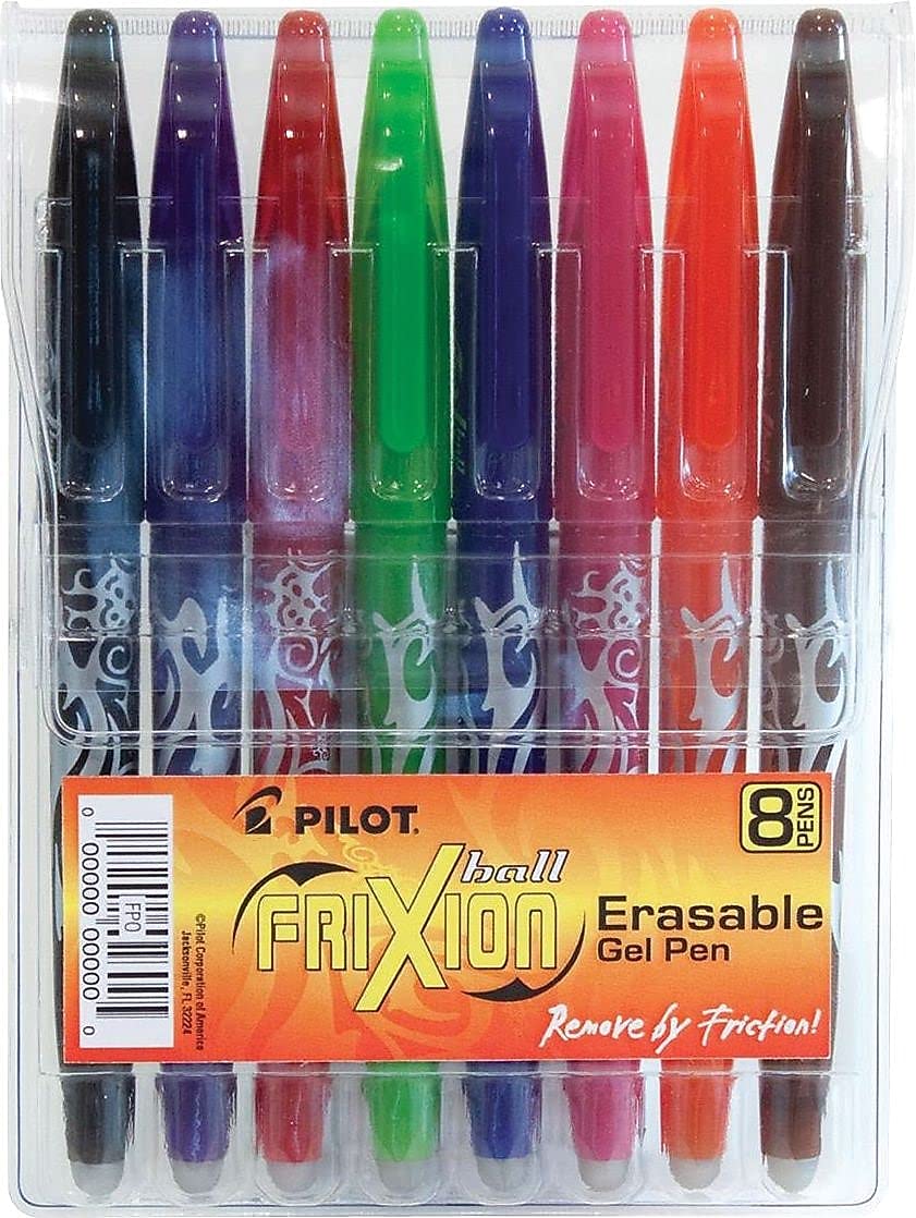 Pilot FriXion Ball Erasable Gel Pens, Fine Point, 8-Pack Pouch, Black/Blue/Red/Pink/Purple/Orange/Lime/Brown Inks -31569