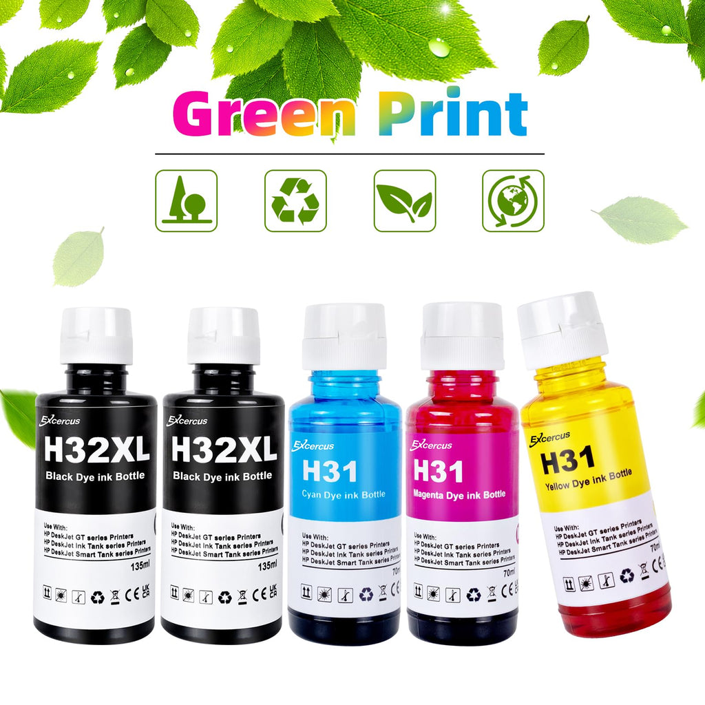 EXCERCUS Refill Ink Replacement Compatible with HP 31 Ink Bottle Set HP 32XL 32 XL Ink Work for HP Smart Tank 5000 6001 5101 5102 Plus 651 551 455 457 450 7301 7001 7602 (5 Pack)