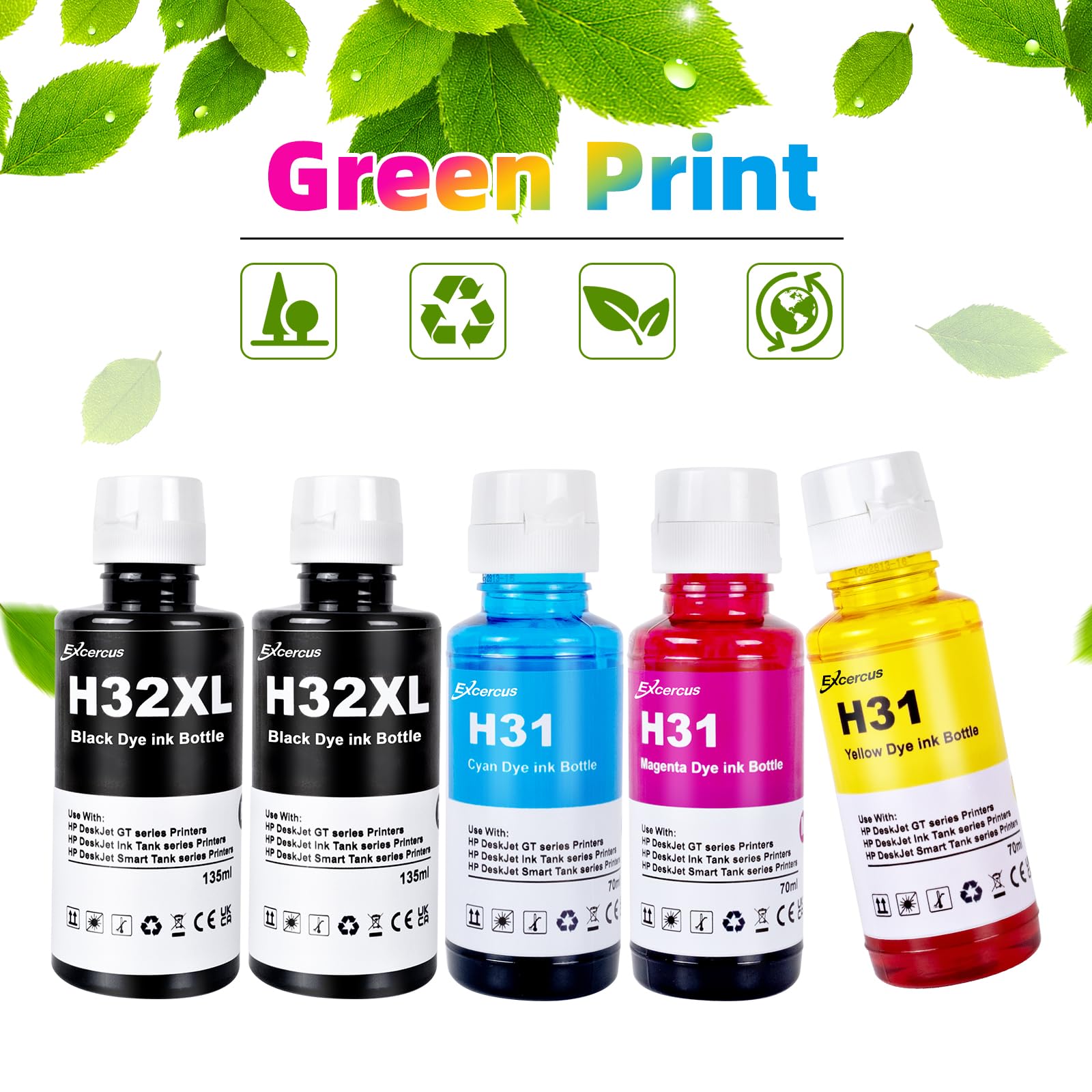 EXCERCUS Refill Ink Replacement Compatible with HP 31 Ink Bottle Set HP 32XL 32 XL Ink Work for HP Smart Tank 5000 6001 5101 5102 Plus 651 551 455 457 450 7301 7001 7602 (5 Pack)
