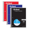 Oxford Spiral Notebook 3 Pack, 5 Subject Writing Journal, 3-Hole Punch, College Ruled Paper, 4 Dividers, 8 x 10-1/2 Inch, Black, Red, Blue, 180 Sheets, Coil Notebooks for School