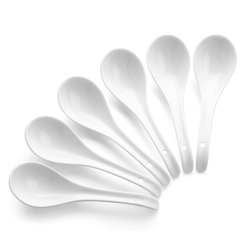 DOWAN Asian Soup Spoons, Ceramic Chinese Soup Spoons, Japanese Spoon for Ramen Pho Wonton Dumpling Miso (6, 6.75 in)