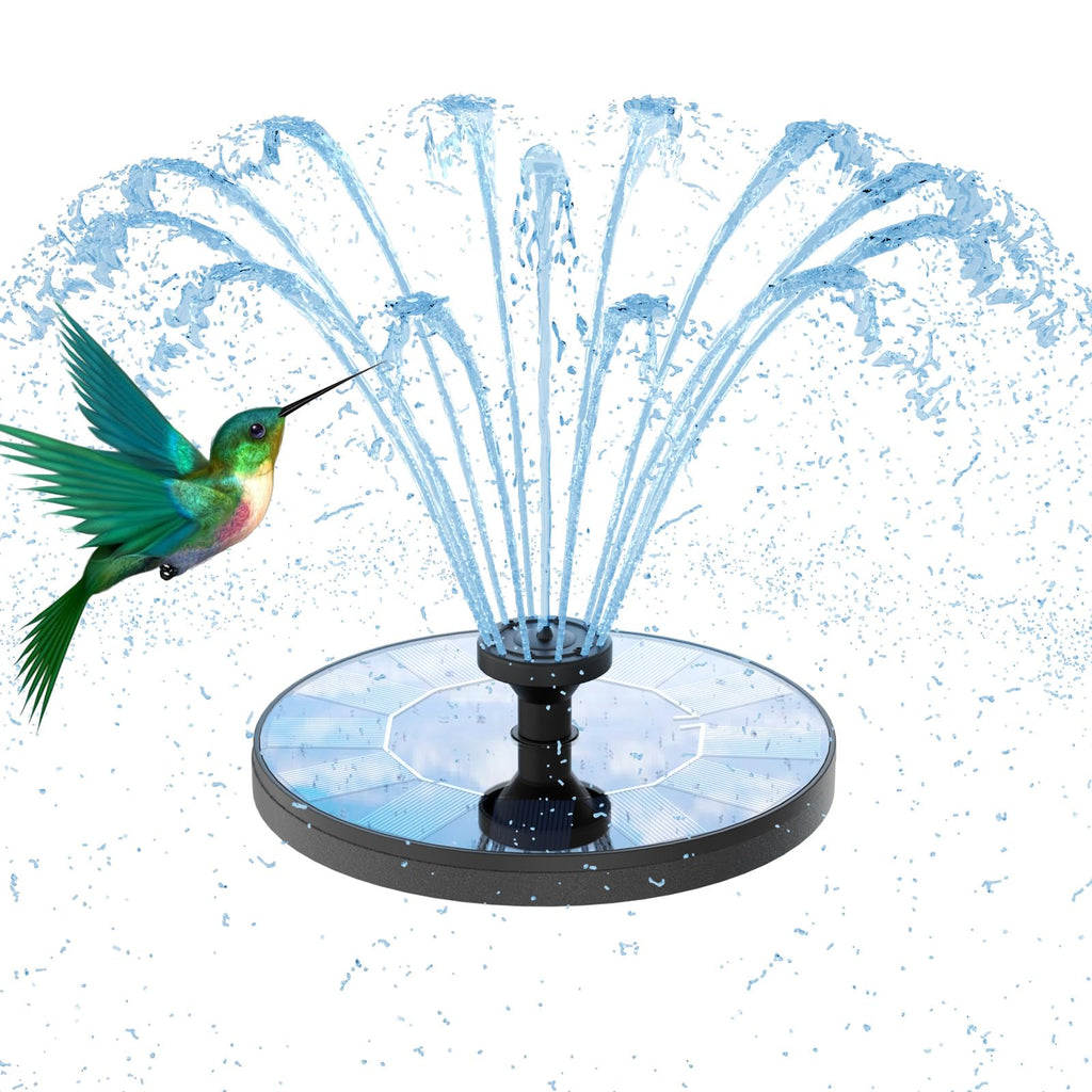 AMZtime Solar Fountain Pump 1W Bird Bath Fountain, Solar Powered Water Fountain with 8 Nozzle Set & 4 Fixer, Solar Fountain Pump for Bird Bath, Garden, Pond, Pool