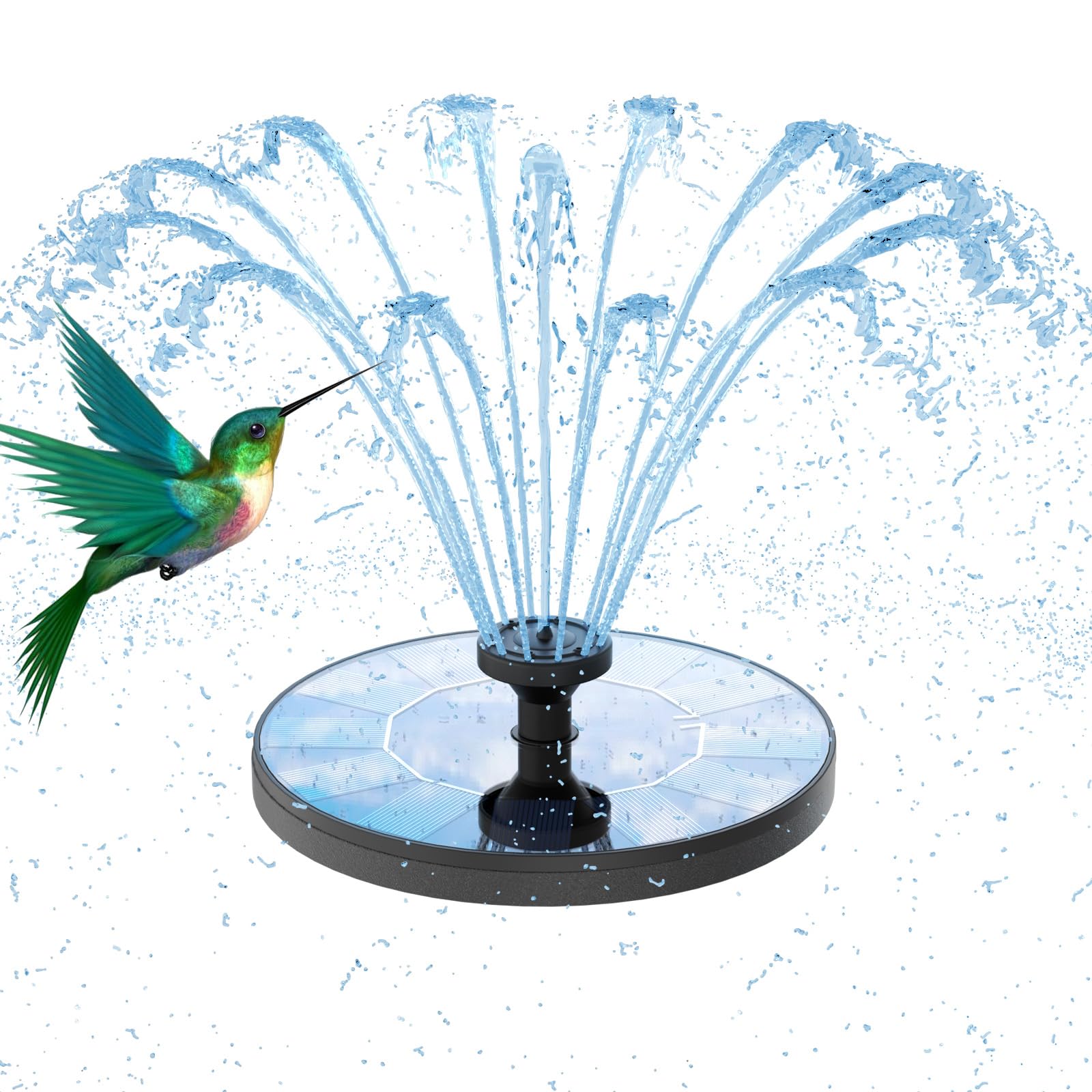 AMZtime Solar Fountain Pump 1W Bird Bath Fountain, Solar Powered Water Fountain with 8 Nozzle Set & 4 Fixer, Solar Fountain Pump for Bird Bath, Garden, Pond, Pool