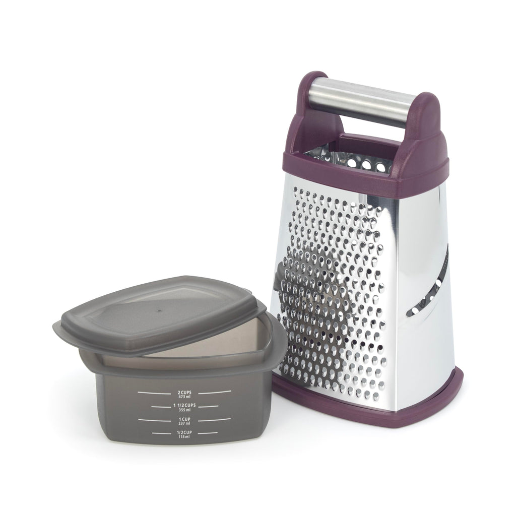 KitchenAid - Gourmet Grater, 4-Sided Stainless Steel Box Grater with Detachable Storage Container, Easy to Grate, Slice, & Shred (Beetroot)