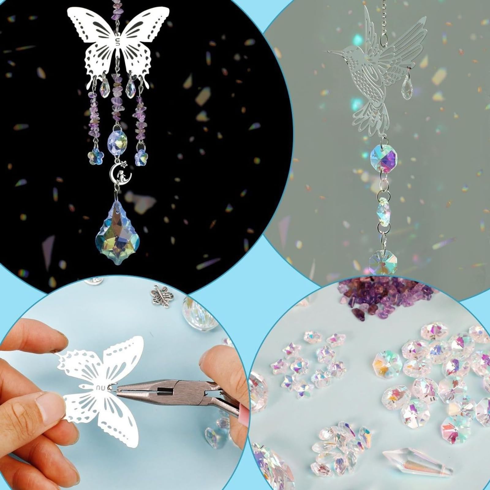MYLEUS 400 Pcs DIY Suncatcher Kit for Adults, Crystal Sun Catchers Making Supplies with Hooks, Hanging Prism Suncatcher with Crystals Rainbow for Indoor Window Home Wedding Garden Christmas Decor
