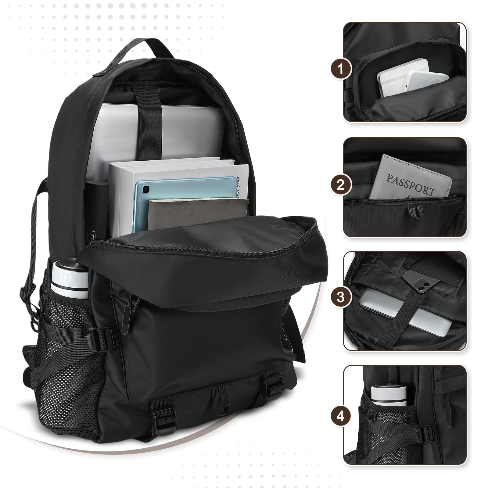 SUIKIHUM Laptop Backpack for Men Women, 28L Casual Daypack Backpack, Travel Business Work Bag, TSA Approved Water-Resistant, Black