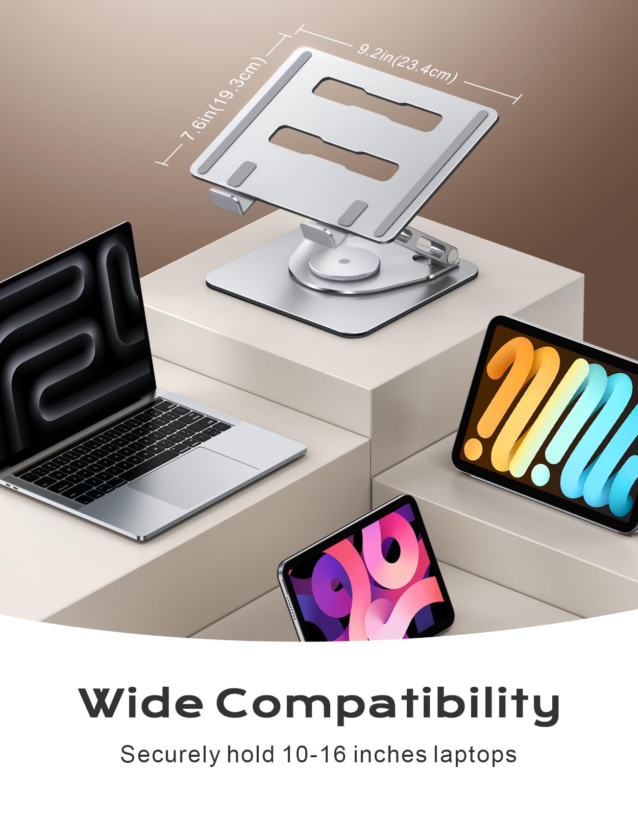Zewwen 360° Flexible Rotating Laptop Stand for Desk, Ergonomic Adjustable Laptop Riser Holder with Dual-bar Support, Portable Computer Stand for MacBook Air Pro, Dell XPS, HP (10-16")