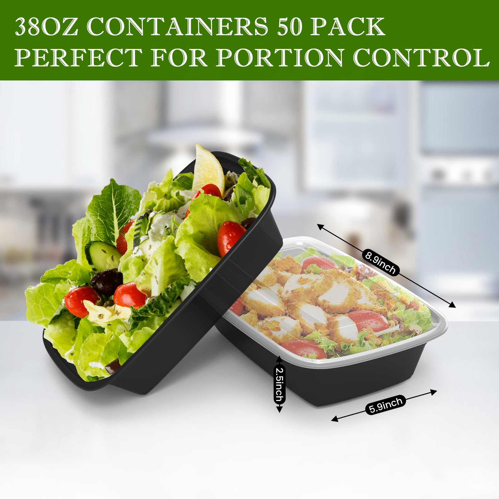 Meal Prep Containers Reusable 38oz - Food Containers with Lids 50 Pack, Disposable to Go Containers, Leakproof Food Prep Containers, Stackable, Takeout, BPA-Free, Microwave/Freezer Safe