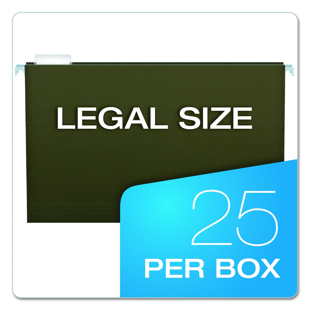 Pendaflex Hanging File Folders, Legal Size, Standard Green, 25 Per Box, 1/5-Cut Tabs, Lighter Interior to Prevent Misfiles, for Office, School, and Home Organization