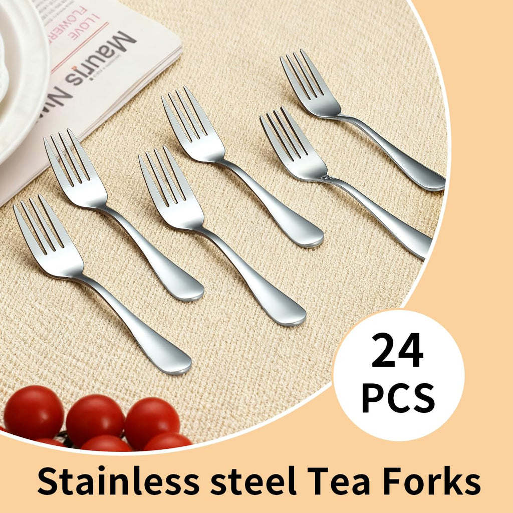 Cake Forks Set of 24, Stainless Steel 14cm Dessert Fork for Cocktail, Dessert, Cake, Tea, Fruit, Cheese, Appetizer Small Forks for Party, Hotel, Restaurant, Cafes