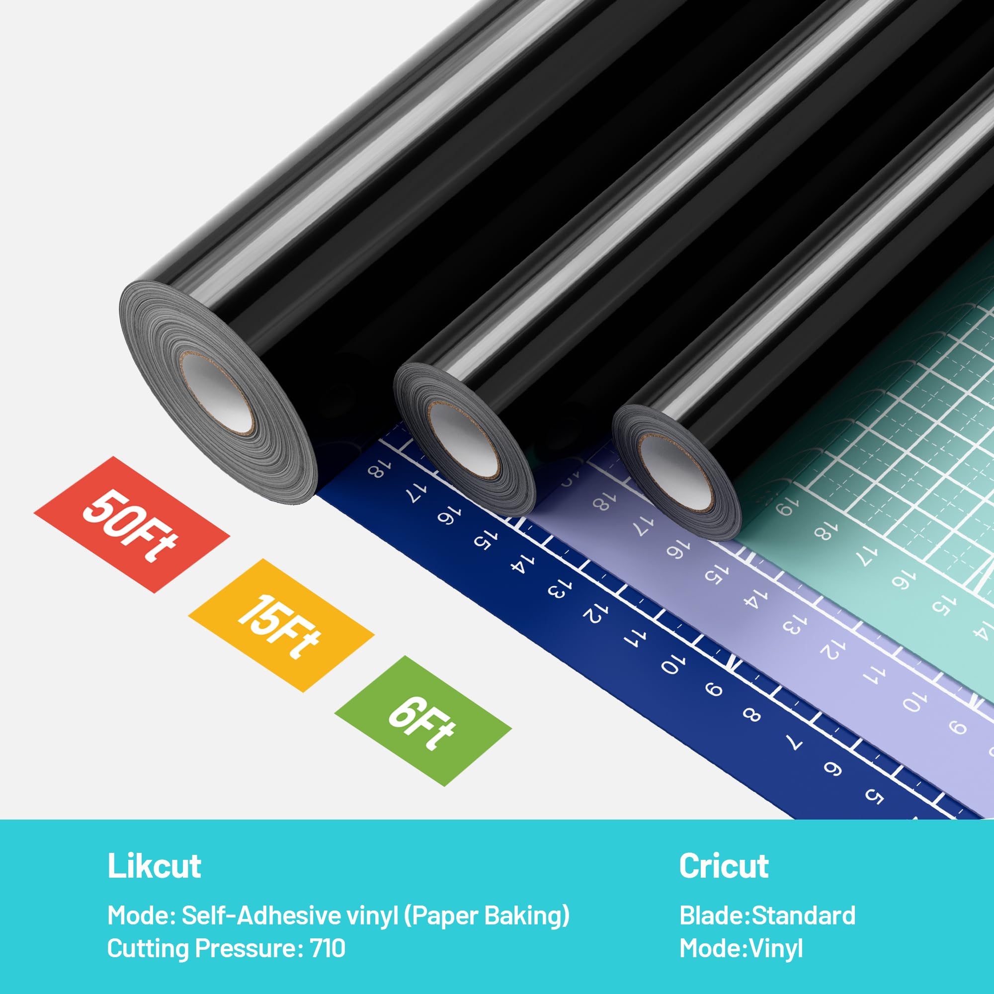 Likcut Permanent Vinyl 12" x 50ft, Glossy Black Adhesive Vinyl Roll for Cricut & Silhouette Cameo Cutting Machine, Ideal for Brithday, Party Home Decor, DIY Mug & Ceramic