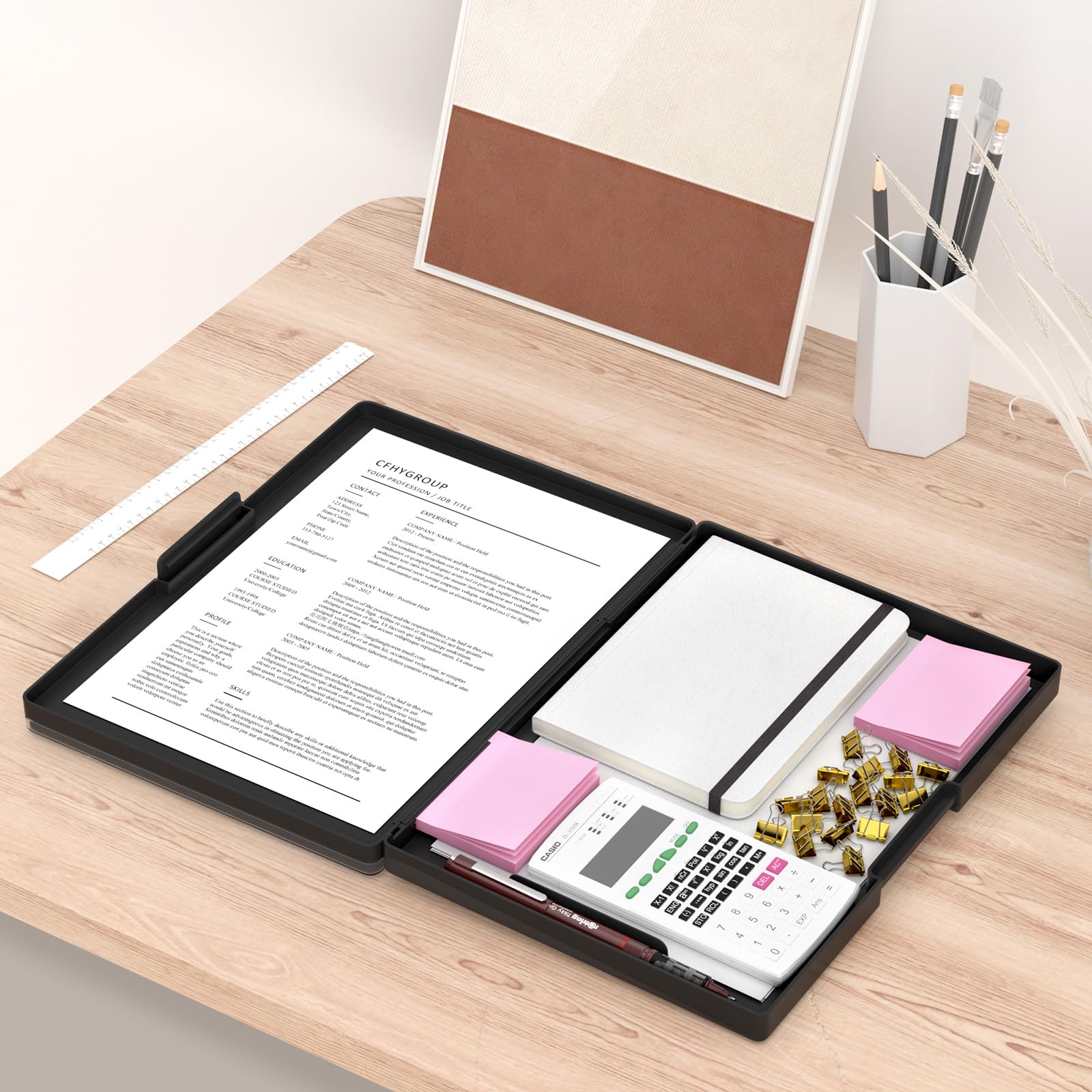 Rimilak Plastic Clipboard with Storage, Side Opening Clip Boards with 2 Storage Case, High Capacity Nursing Clipboards with Heavy Duty Clips for Work School Office Supplies, Black