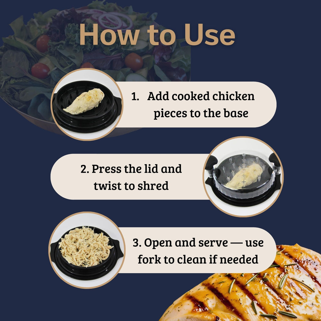 Chicken Shredder Large with Bonus: Free Salad Recipe Book – Chicken Shredder Tool with Middle Plate for Easier Use – BPA-Free and Dishwasher Safe, Ergonomic Handle, Razor-Sharp Teeth, Non-Slip Base