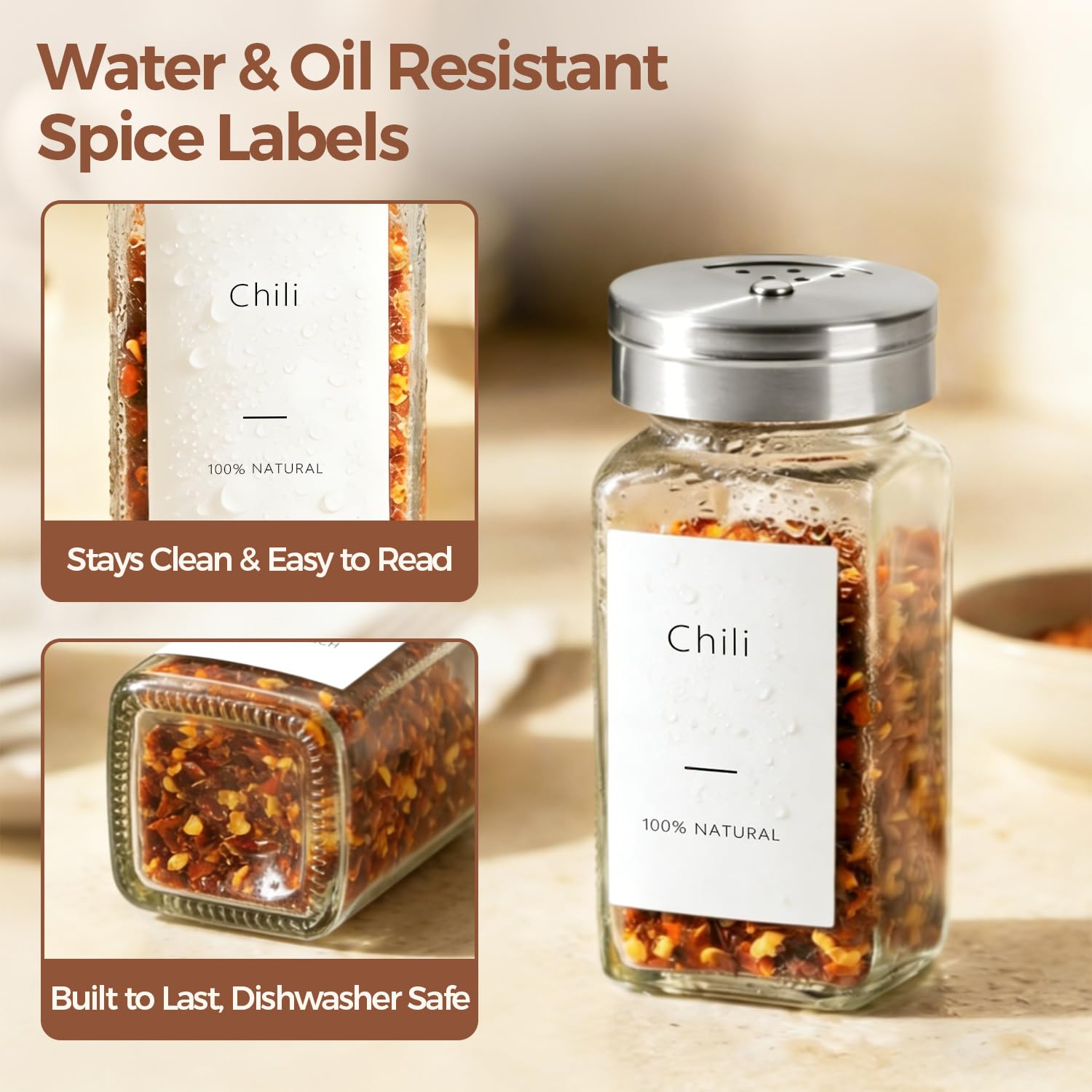 ComSaf 24 Pcs Glass Spice Jars Set with 3-in-1 Shaker Lids, 4oz Square Spice Containers for Drawer and Pantry Organization, Includes Stainless Steel Funnel and Labels for Herbs and Season