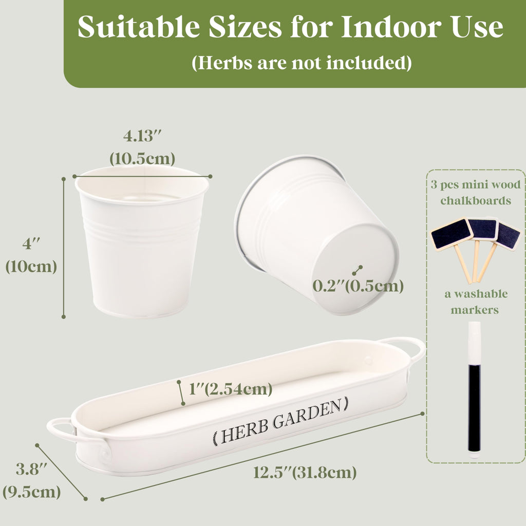 PERFNIQUE Indoor/Outdoor Herb Garden Planter, Farmhouse Plant Pots, Windowsill Garden With Tray, Window Pots for Indoor Plants (Off White)